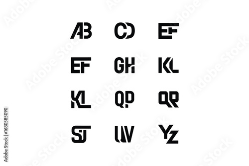 A set of unique letter combinations in bold black font on a white background