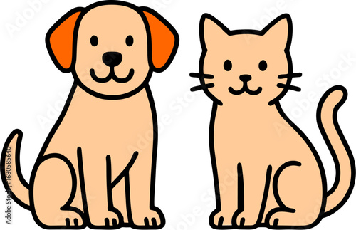 Cute cat and dog vector illustration in flat design, simple and modern pet icons, adorable animal characters for pet care, veterinary, adoption, and animal lovers artwork.