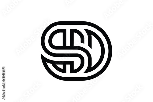 Abstract logo design featuring interconnected letters s d in black and white
