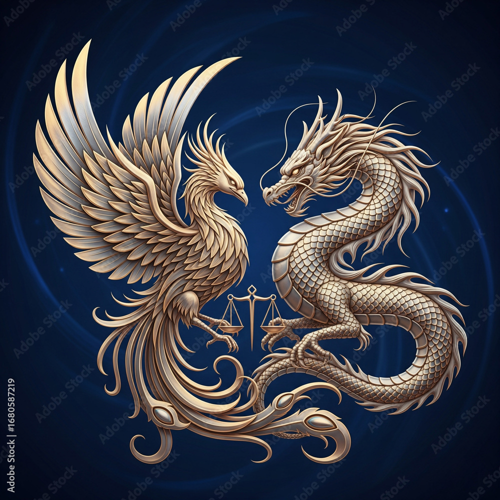 Obraz premium golden dragon and golden dragon
