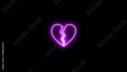 Broken heart neon sign image. Concept of unrequited love broken heart neon sign Emoji heart beat and broken heart illustration.