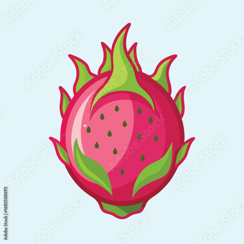 Cartoon image of a whole dragon fruit with vibrant colors displayed