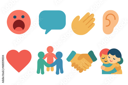 Children's Communication Icons. Flat vector mini-illustrations mental breakdown and communication in colors children's