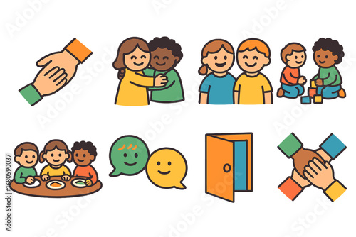 Children's Connections and Dreams. Flat vector mini-illustrations overcoming loneliness in colors children's illustrations: