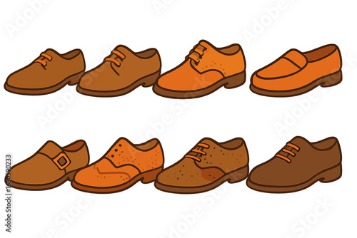 Children's Formal Shoes Icons. Flat vector mini-illustrations formal shoes in colors children's illustrations: right dress shoe,