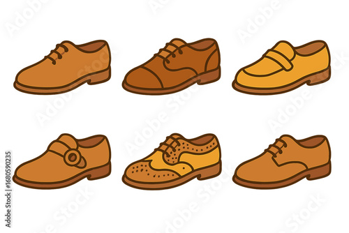 Children's Formal Shoes Icons. Flat vector mini-illustrations formal shoes in colors children's illustrations: right dress shoe,