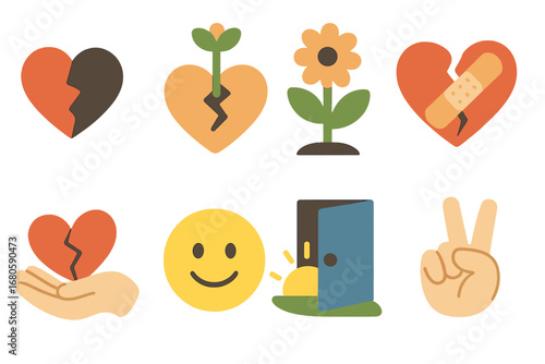 Children's Mood Icons. Flat vector mini-illustrations black cloud and moods in colors children's illustrations: confusion, sadness