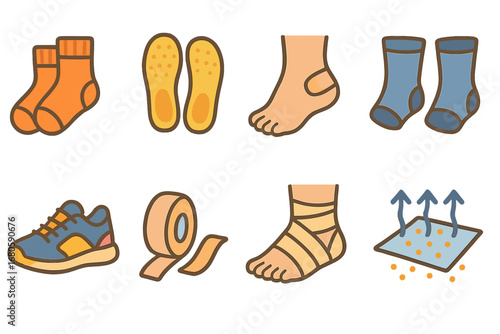Children's Protective Gear Icons. Flat vector mini-illustrations protective gear in colors children's illustrations: socks,