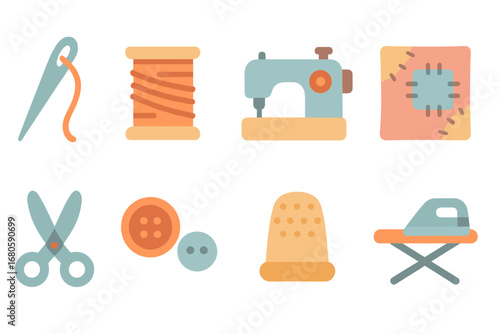 Children's Repair and Emotions. Flat vector mini-illustrations torn clothes repair in colors children's illustrations: sewing