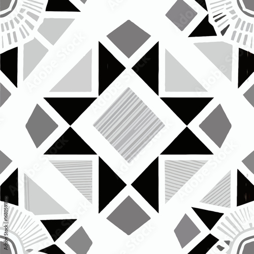 Geometric Abstract with Triangles and Squares in Black, Gray, and White