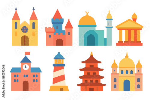 Wallpaper Mural Colorful Landmark Icons. Flat vector mini-illustrations spires and buildings in colors children's illustrations: cathedral, castle Torontodigital.ca