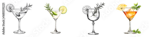 Wallpaper Mural Cocktail Illustration Set: Hand-drawn Sketch Style Drinks with Fresh Ingredients on a White Background. Torontodigital.ca