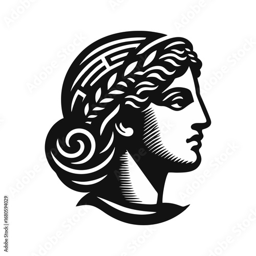 Classical Female Head Profile Vector Illustration with Laurel Wreath