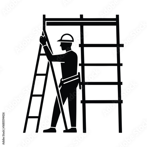 Construction Worker Adjusting Scaffold Vector Design