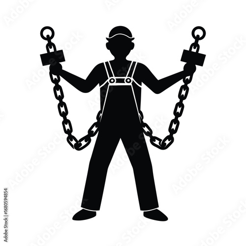 Worker Holding Heavy Chains Vector Design