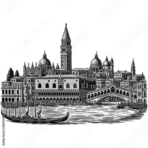 Venice city sketch icon logo flat vector design