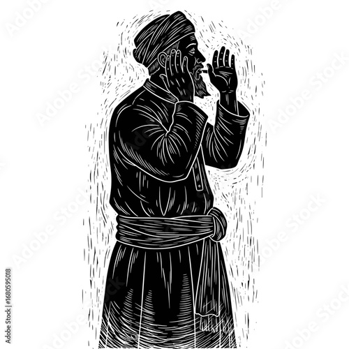 Adhan islamic prayer silhouette icon logo flat vector design