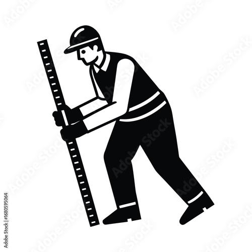 Worker Measuring with Ruler Precision Illustration