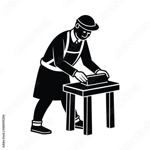 Worker Polishing Wood Carpentry Vector Design