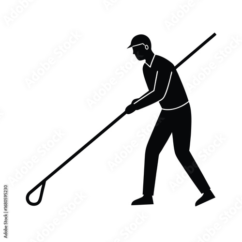 Worker Pulling Rope Heavy Labor Illustration