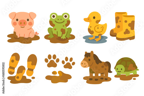Colorful Kids' Shoe Icons. Flat vector mini-illustrations casual shoes in colors children's illustrations: right sneaker, slip-on