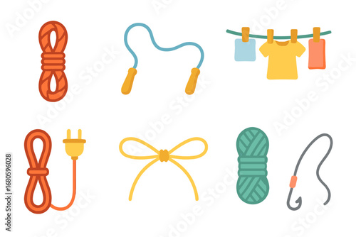 Colorful Ropes and Cords. Flat vector mini-illustrations tight ropes and cords in colors children's illustrations: tight climbing