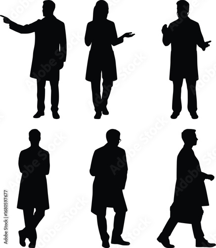 Silhouette Set of Medical Professionals Doctors and Scientists in Various Poses Perfect for Healthcare and Scientific Illustrations