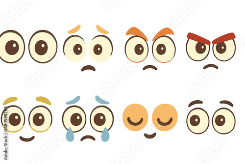 Emotional Eyes Grid. Flat vector mini-illustrations emotional eyes in colors children's illustrations: wide open eyes, fearful