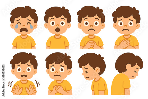 Emotional Shock Icons. Flat vector mini-illustrations emotional shock in colors children's illustrations: tears flowing, dropped