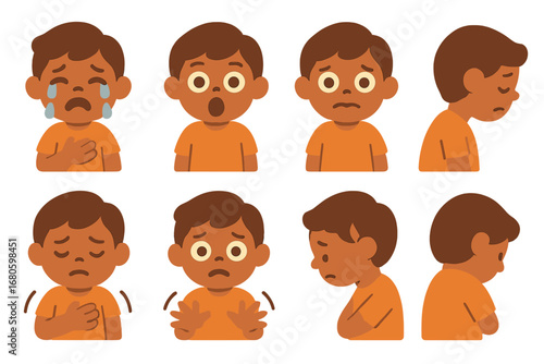 Emotional Shock Icons. Flat vector mini-illustrations emotional shock in colors children's illustrations: tears flowing, dropped