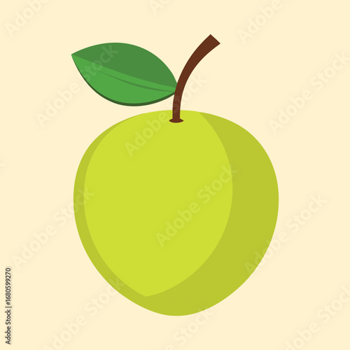 Fresh and Delicious Granny Smith Apple with Green Leaf and Stem