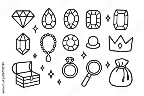 Gemstone Doodle Collection. Hand-drawn doodle illustration gemstone collection diamond, ruby, sapphire, emerald, amethyst, topaz,