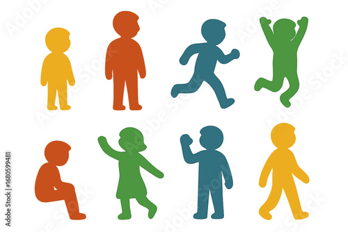 Colorful Shadow Icons. Flat vector mini-illustrations human shadows in colors children's illustrations: child shadow, adult shadow