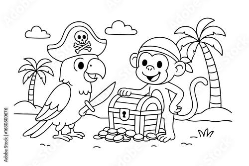 children coloring on the theme of pirates vector