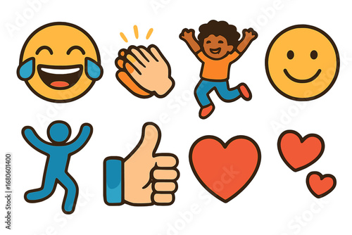 Joyful Children's Icons. Flat vector mini-illustrations laughter and joy in colors children's illustrations: laughing face, tears