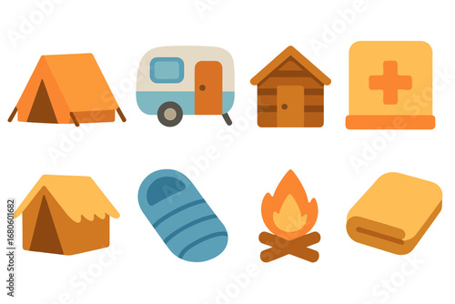 Home to Shelter Alternatives. Flat vector mini-illustrations loss of home in colors children's illustrations: abandoned house,