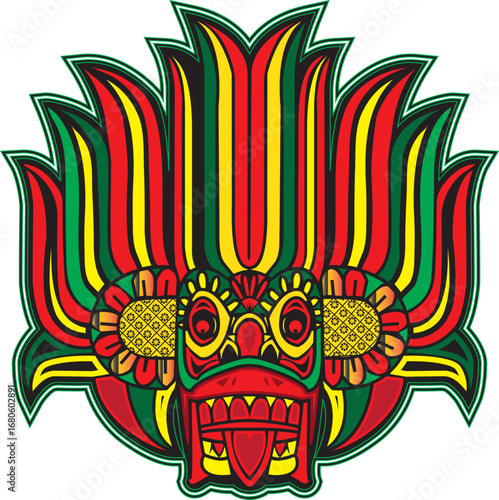 Sri Lanka Traditional Fire Devil (GINI RAKSHA) Mask illustration 