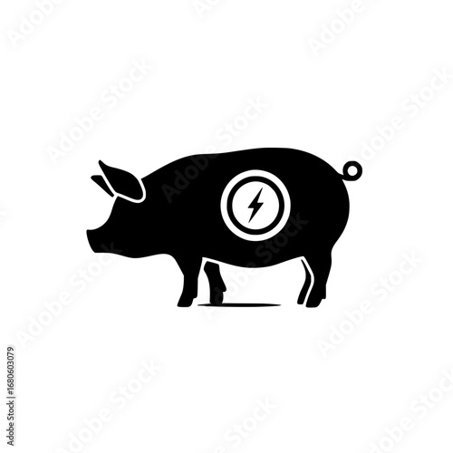 Cartoon pig icon with electric lightning symbol showing financial boost and energy economy