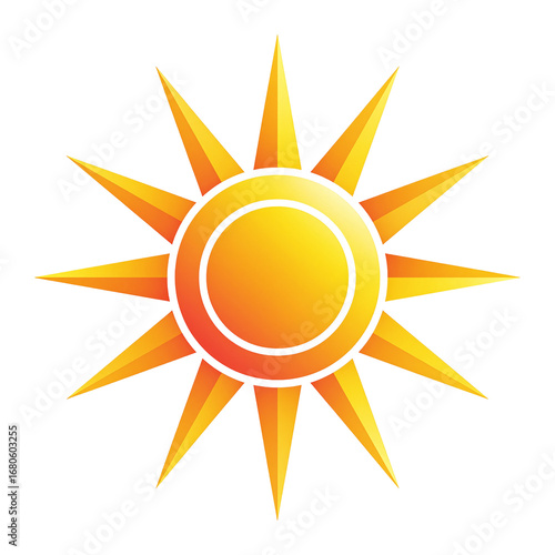 Colorful Sun Icon, Flat Design Vector, Vibrant Yellow Orange, Geometric Sun Symbol, High-Resolution Transparent Background