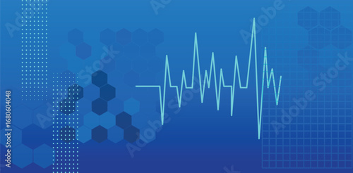 Heartbeat,medical,ecg line illustration on blue background digital health monitor concept with hexagon patterns modern healthcare technology design for cardiology hospital and patient diagnostics