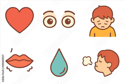 Regret Emotions Icons. Flat vector mini-illustrations regret emotions in colors children's illustrations: heavy heart, worried