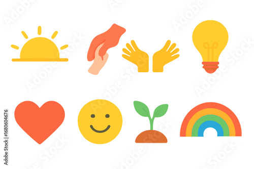 Symbols of Hope. Flat vector mini-illustrations injustice and family impact in colors children's illustrations: worried parents,