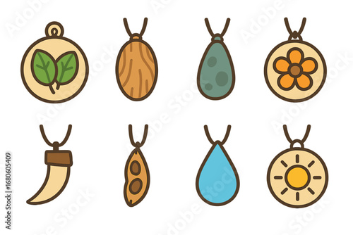 Whimsical Nature Talismans. Flat vector mini-illustrations talismans and nature in colors children's illustrations: talisman with