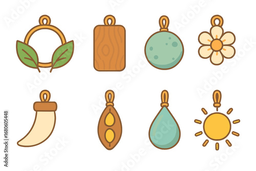 Whimsical Nature Talismans. Flat vector mini-illustrations talismans and nature in colors children's illustrations: talisman with
