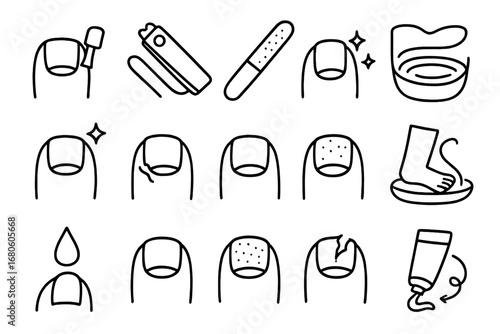 Toenail Care Doodles. Hand-drawn doodle illustration toenails and care toenail, nail clipper, nail file, toenail polish, clean