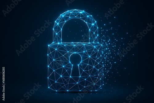 Futuristic glowing lock digital cybersecurity innovation data protection concept showing secure technology internet access information encryption system privacy firewall cloud background security