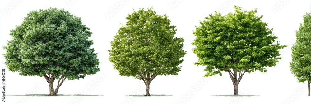 Fototapeta premium Four green trees against a white background