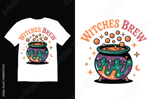 Witches Brew Cauldron Halloween T-shirt Design vector style 