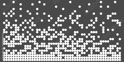Disintegration dot circle grain noise, fade halftone effect, disperse dot work, Dispersed background mosaic pixel grid. 