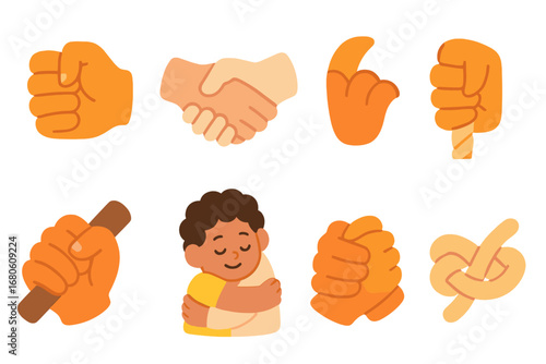 Tight Grips Icons. Flat vector mini-illustrations tight grips in colors children's illustrations: hand gripping tightly, tight